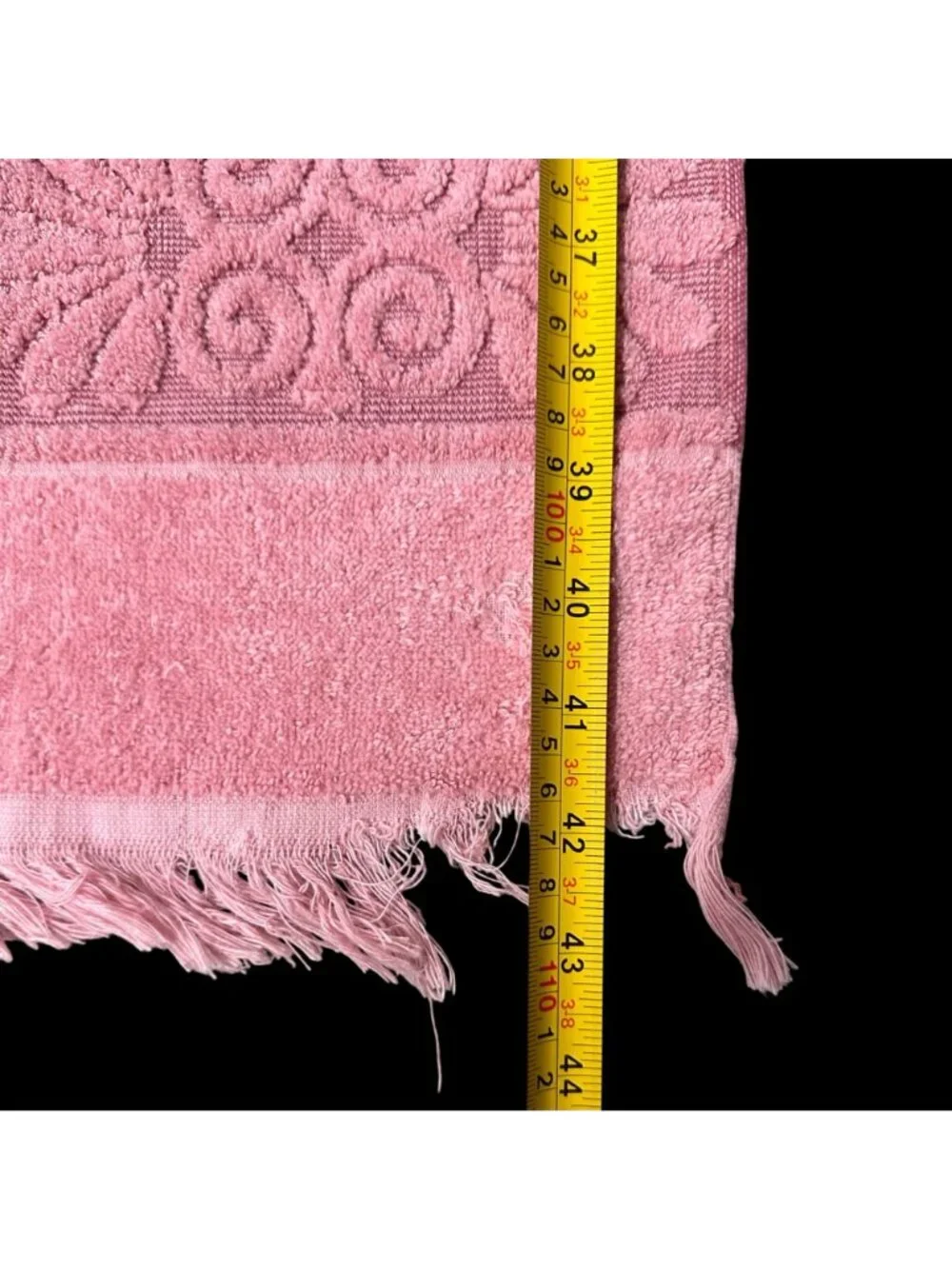 Vintage Pink Cannon Bath Towels Washcloths Set Sculpted Seashell Fringe 80s USA